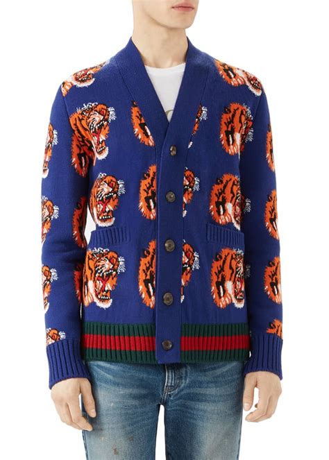 gucci tiger gg jacquard wool cardigan|neiman marcus tiger cardigan.